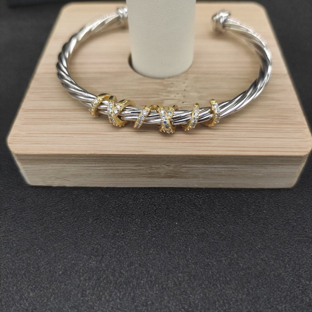 David Yurman Diamond Sterling Silver Gold Plated Wrap Round Bracelet 4mm - Picture 6 of 9
